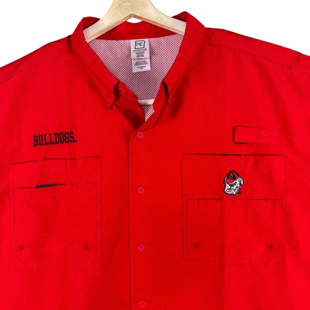 Georgia Bulldogs Shirt Mens 2XL Red College Football‎ Vented Button Up Fishing